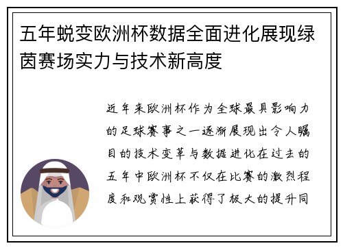 五年蜕变欧洲杯数据全面进化展现绿茵赛场实力与技术新高度
