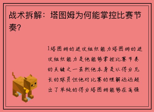 战术拆解：塔图姆为何能掌控比赛节奏？